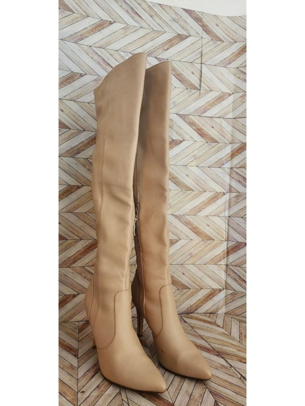 Women Xappeal Miranda Tan Nude Knee High Dress Heel Boots Size 7.5